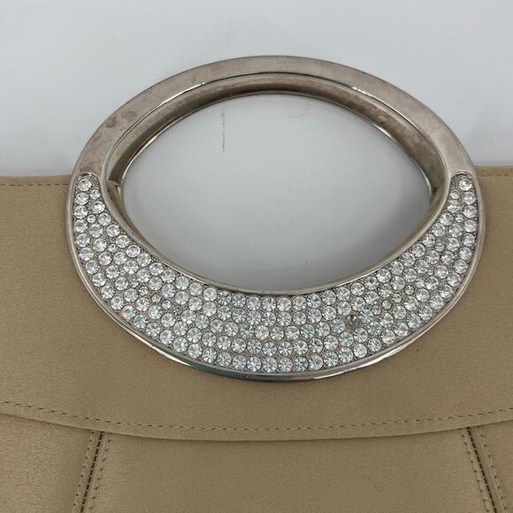 Kate Landry Rhinestones Cocktail Tan Purse Clutch Handle Grommets Strap Retro - Picture 2 of 14